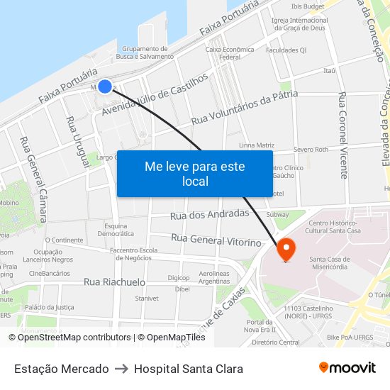Estação Mercado to Hospital Santa Clara map