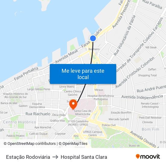 Estação Rodoviária to Hospital Santa Clara map
