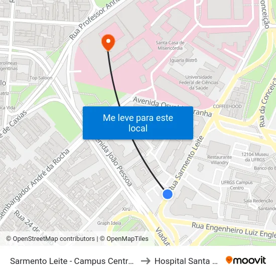 Sarmento Leite - Campus Centro Ufrgs to Hospital Santa Clara map
