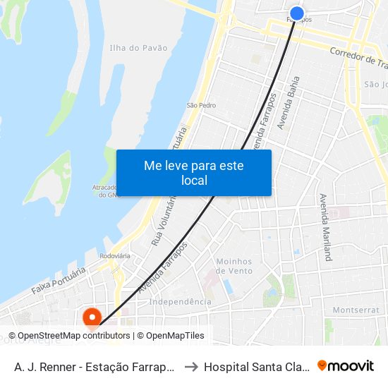 A. J. Renner - Estação Farrapos to Hospital Santa Clara map