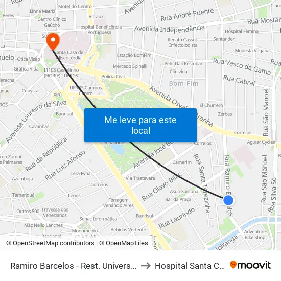 Ramiro Barcelos - Rest. Universitário to Hospital Santa Clara map