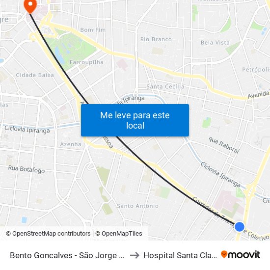 Bento Goncalves - São Jorge Cb to Hospital Santa Clara map