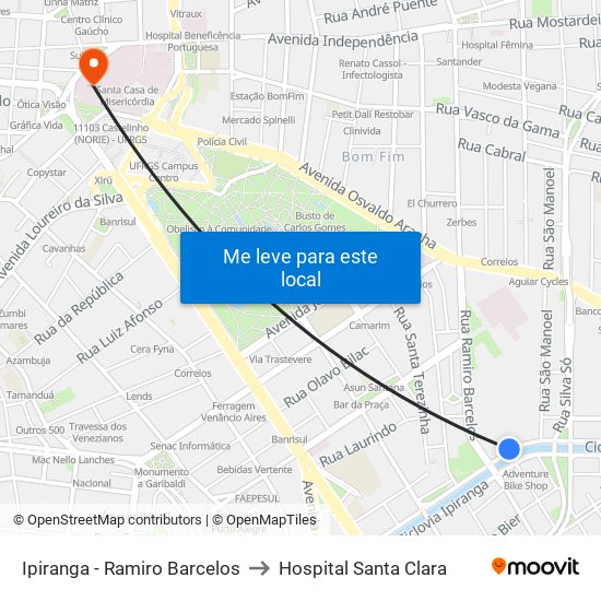 Ipiranga - Ramiro Barcelos to Hospital Santa Clara map