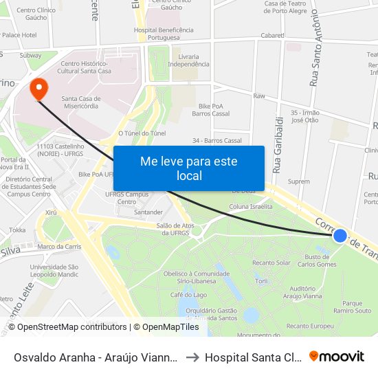 Osvaldo Aranha - Araújo Vianna Cb to Hospital Santa Clara map