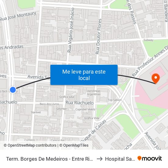 Term. Borges De Medeiros - Entre Riachuelo E Salgado Filho to Hospital Santa Clara map