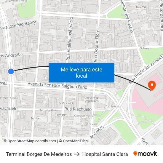 Terminal Borges De Medeiros to Hospital Santa Clara map