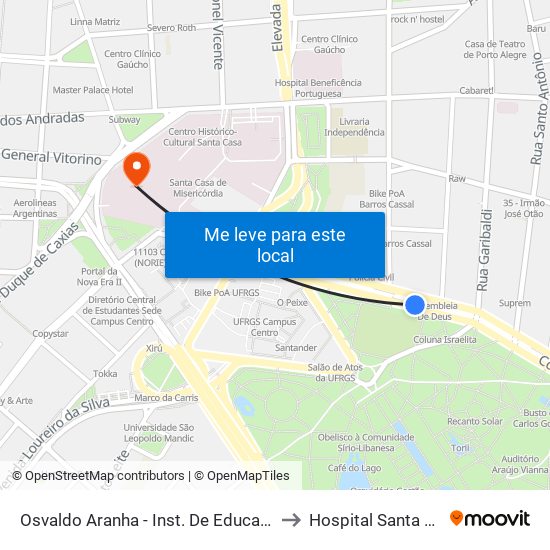 Osvaldo Aranha - Inst. De Educação Cb to Hospital Santa Clara map