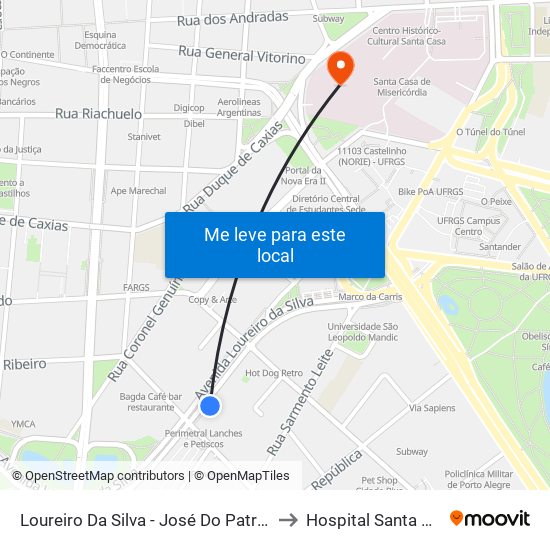 Loureiro Da Silva - José Do Patrocínio to Hospital Santa Clara map