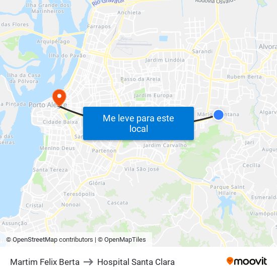 Martim Felix Berta to Hospital Santa Clara map