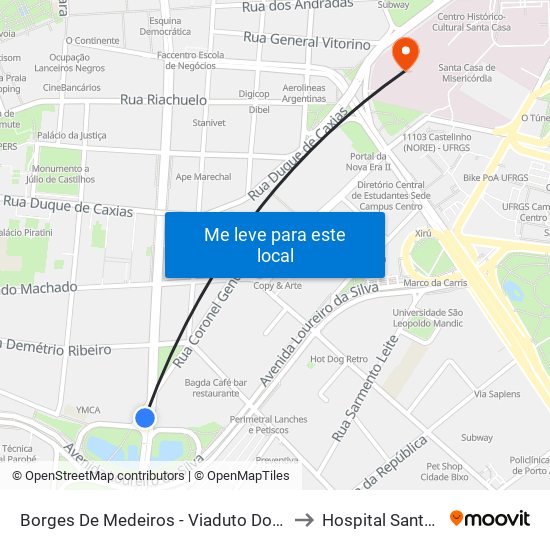 Borges De Medeiros - Viaduto Dos Açorianos to Hospital Santa Clara map