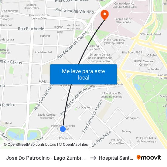 José Do Patrocínio - Lago Zumbi Dos Palmares to Hospital Santa Clara map