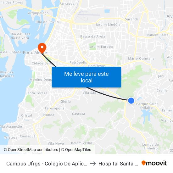 Campus Ufrgs - Colégio De Aplicação Bc to Hospital Santa Clara map