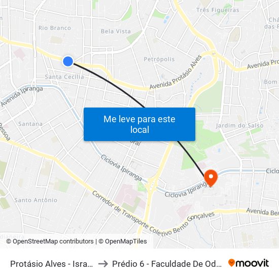 Protásio Alves - Israelita Cb to Prédio 6 - Faculdade De Odontologia map