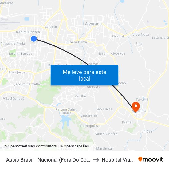 Assis Brasil - Nacional (Fora Do Corredor) to Hospital Viamão map
