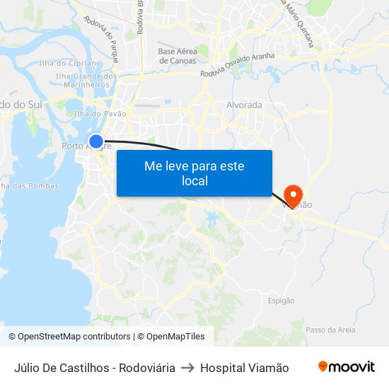Júlio De Castilhos - Rodoviária to Hospital Viamão map