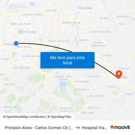 Protásio Alves - Carlos Gomes Cb (Piso 3) to Hospital Viamão map