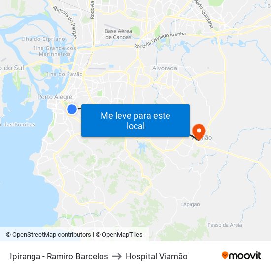 Ipiranga - Ramiro Barcelos to Hospital Viamão map