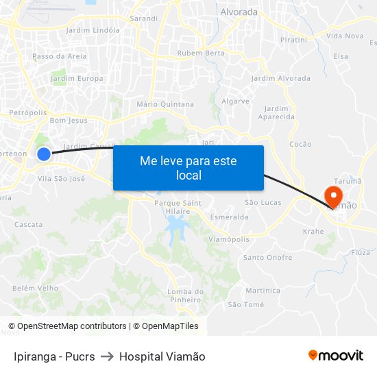 Ipiranga - Pucrs to Hospital Viamão map