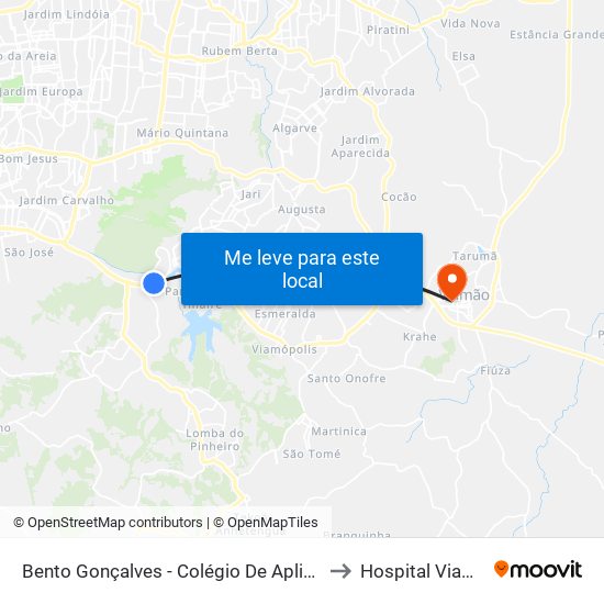 Bento Gonçalves - Colégio De Aplicação to Hospital Viamão map