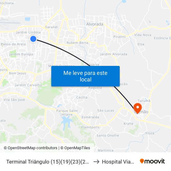 Terminal Triângulo (15)(19)(23)(27)(31) to Hospital Viamão map