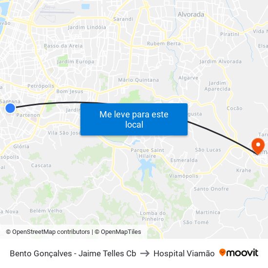 Bento Gonçalves - Jaime Telles Cb to Hospital Viamão map