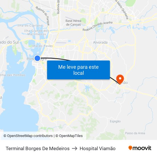 Terminal Borges De Medeiros to Hospital Viamão map