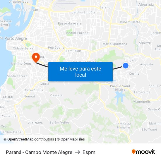 Paraná - Campo Monte Alegre to Espm map
