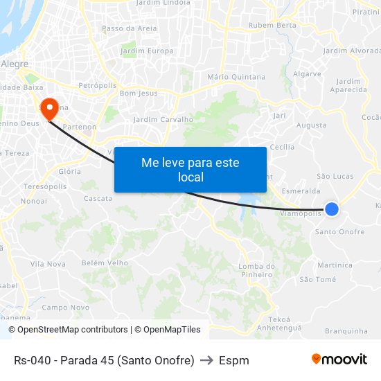 Rs-040 - Parada 45 (Santo Onofre) to Espm map