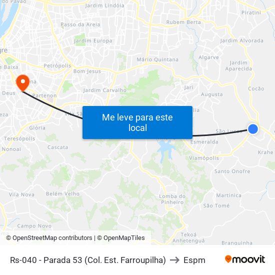 Rs-040 - Parada 53 (Col. Est. Farroupilha) to Espm map