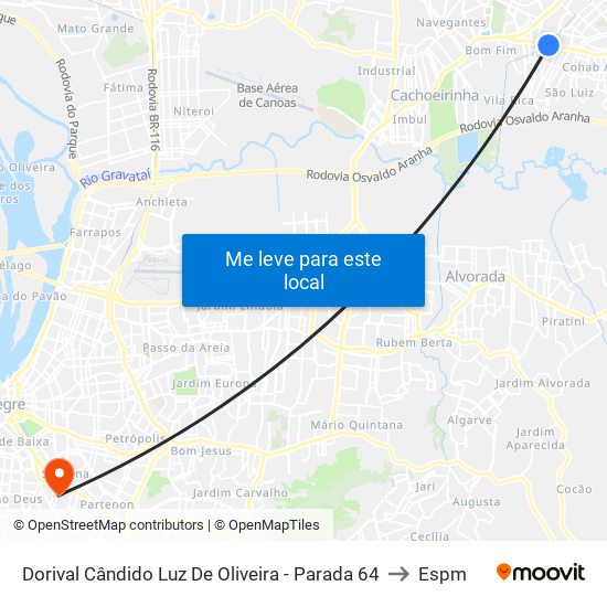 Dorival Cândido Luz De Oliveira - Parada 64 to Espm map