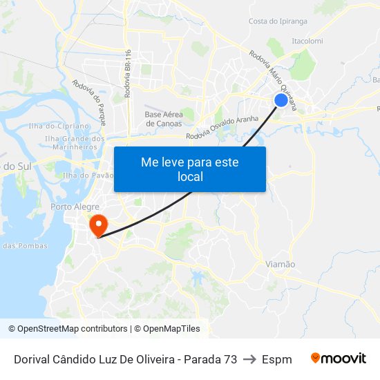Dorival Cândido Luz De Oliveira - Parada 73 to Espm map