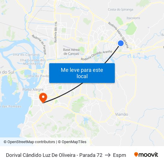Dorival Cândido Luz De Oliveira - Parada 72 to Espm map