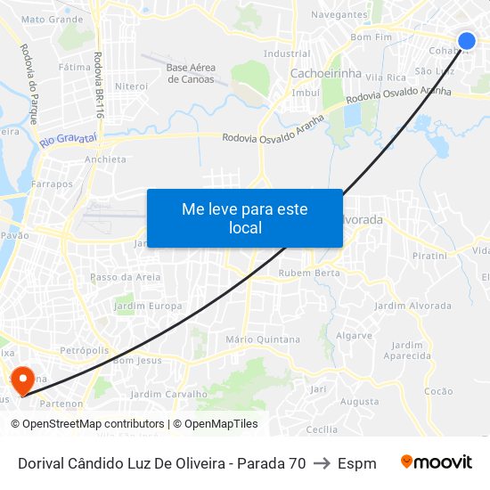 Dorival Cândido Luz De Oliveira - Parada 70 to Espm map