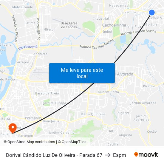 Dorival Cândido Luz De Oliveira - Parada 67 to Espm map