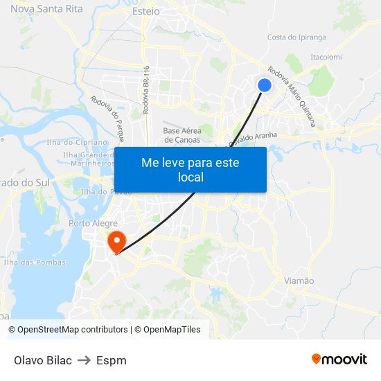 Olavo Bilac to Espm map