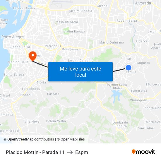Plácido Mottin - Parada 11 to Espm map