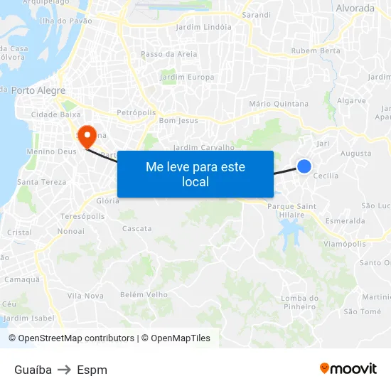 Guaíba to Espm map