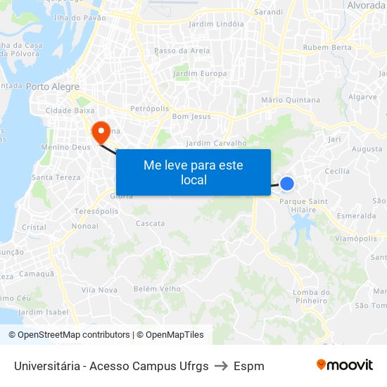 Universitária - Acesso Campus Ufrgs to Espm map