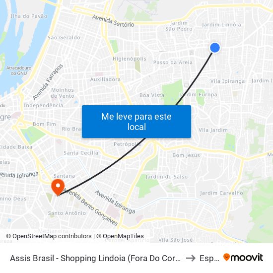 Assis Brasil - Shopping Lindoia (Fora Do Corredor) to Espm map