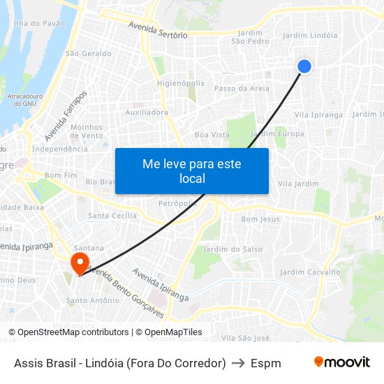 Assis Brasil - Lindóia (Fora Do Corredor) to Espm map