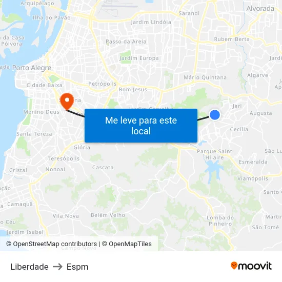 Liberdade to Espm map