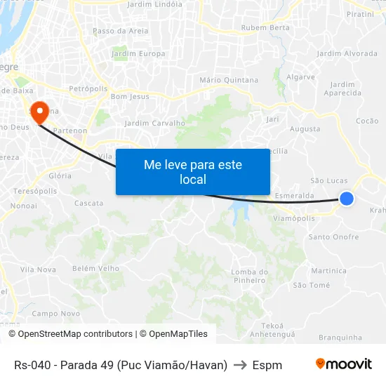 Rs-040 - Parada 49 (Puc Viamão/Havan) to Espm map