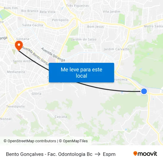Bento Gonçalves - Fac. Odontologia Bc to Espm map
