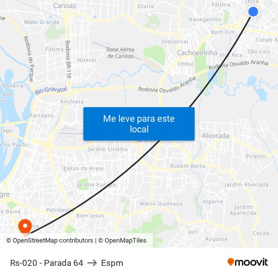 Rs-020 - Parada 64 to Espm map