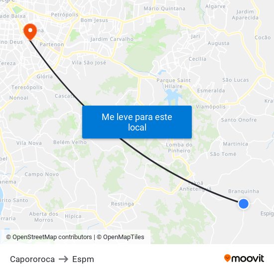 Capororoca to Espm map