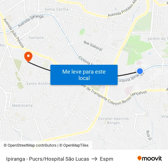 Ipiranga - Pucrs/Hospital São Lucas to Espm map