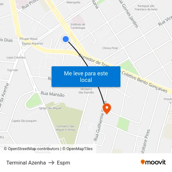 Terminal Azenha to Espm map