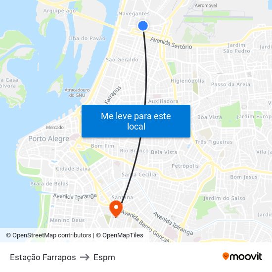 Estação Farrapos to Espm map