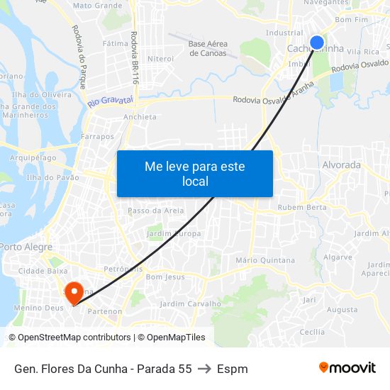 Gen. Flores Da Cunha - Parada 55 to Espm map