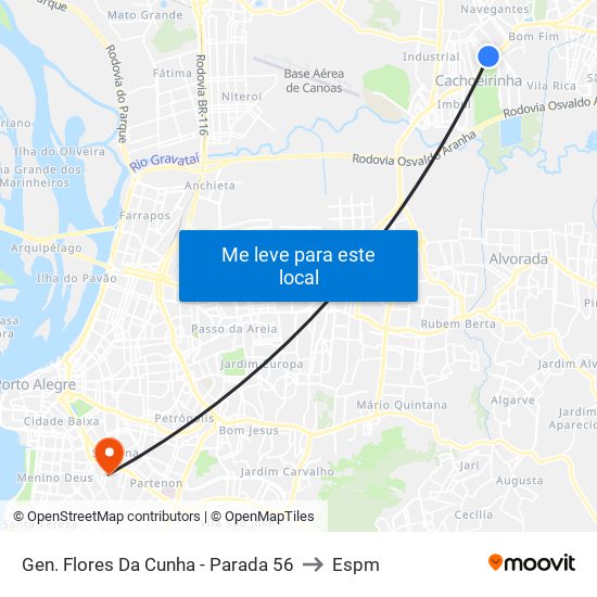 Gen. Flores Da Cunha - Parada 56 to Espm map